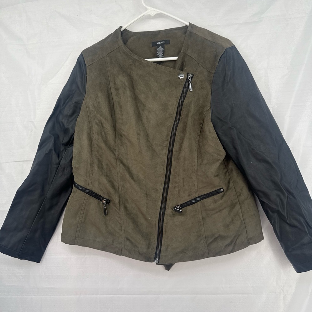Alfani Women's Black Faux Leather Full Zip Jacket Long Sleeve Size M
